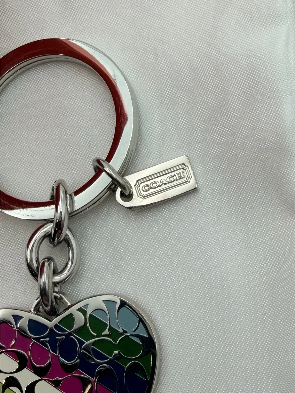 RARE NWT Vintage Coach Legacy Striped Heart Keychain w/ Box